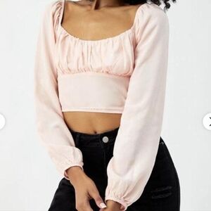 Kendall & Kylie Long Sleeve Shirred Bodice Crop Top